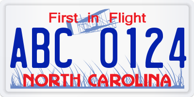 NC license plate ABC0124