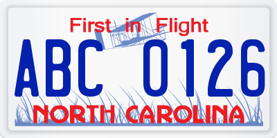 NC license plate ABC0126