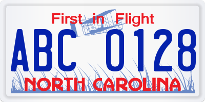 NC license plate ABC0128