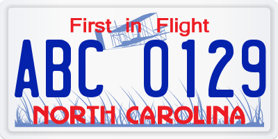 NC license plate ABC0129