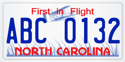 NC license plate ABC0132
