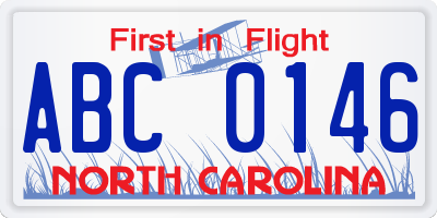 NC license plate ABC0146