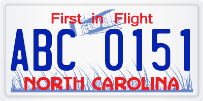 NC license plate ABC0151