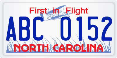 NC license plate ABC0152