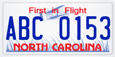 NC license plate ABC0153