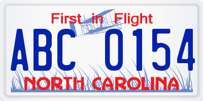 NC license plate ABC0154