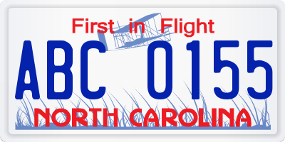 NC license plate ABC0155
