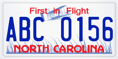 NC license plate ABC0156