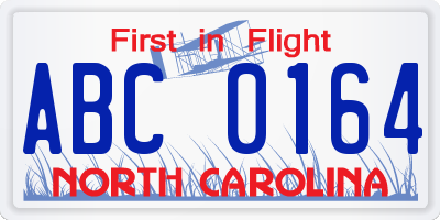 NC license plate ABC0164