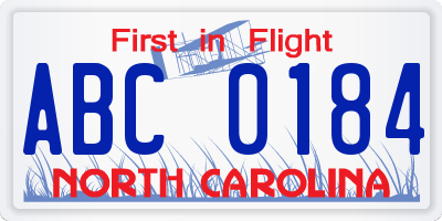 NC license plate ABC0184