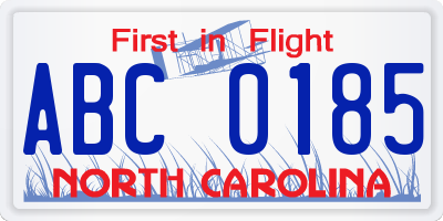 NC license plate ABC0185