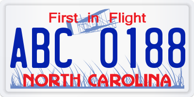 NC license plate ABC0188