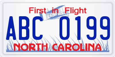 NC license plate ABC0199