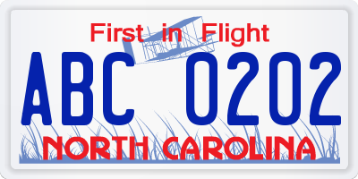 NC license plate ABC0202