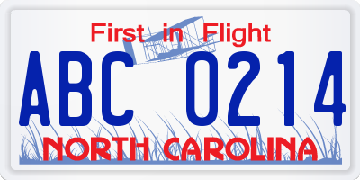 NC license plate ABC0214