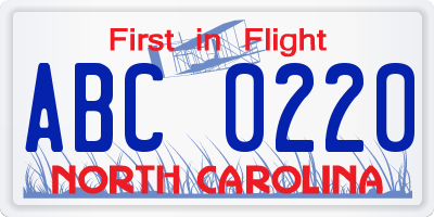 NC license plate ABC0220