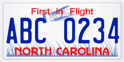 NC license plate ABC0234