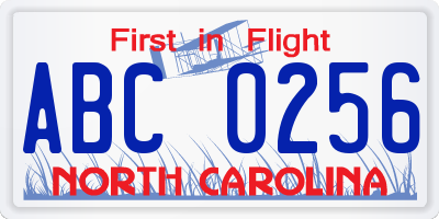 NC license plate ABC0256