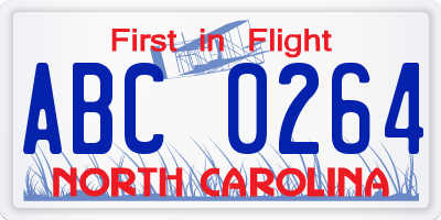 NC license plate ABC0264