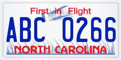 NC license plate ABC0266