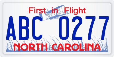 NC license plate ABC0277