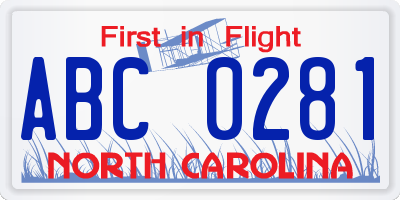 NC license plate ABC0281