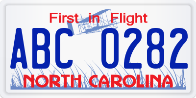 NC license plate ABC0282