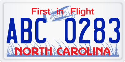 NC license plate ABC0283