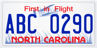 NC license plate ABC0290