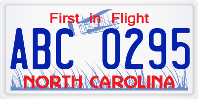 NC license plate ABC0295