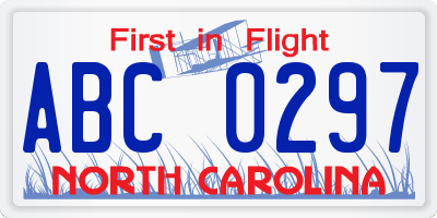 NC license plate ABC0297