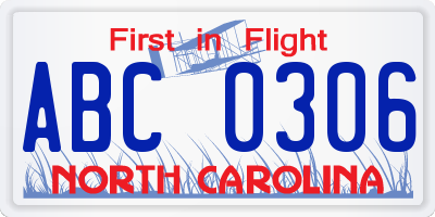 NC license plate ABC0306