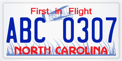 NC license plate ABC0307