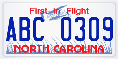 NC license plate ABC0309