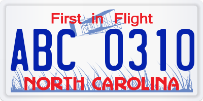 NC license plate ABC0310