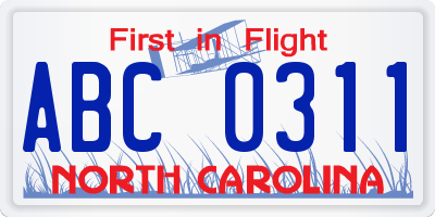 NC license plate ABC0311