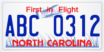 NC license plate ABC0312