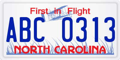 NC license plate ABC0313