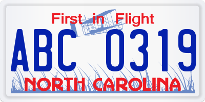 NC license plate ABC0319