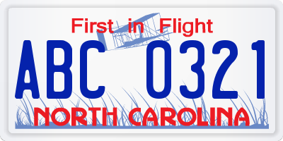 NC license plate ABC0321