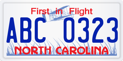 NC license plate ABC0323