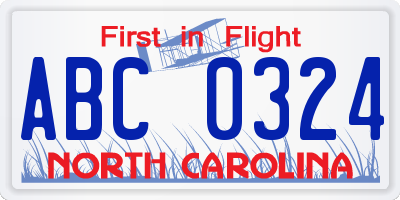 NC license plate ABC0324
