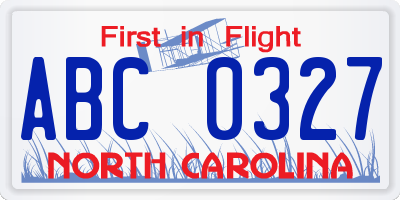 NC license plate ABC0327