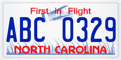 NC license plate ABC0329