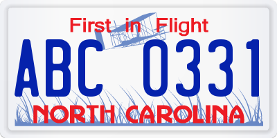 NC license plate ABC0331