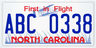 NC license plate ABC0338