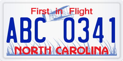 NC license plate ABC0341