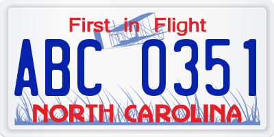 NC license plate ABC0351