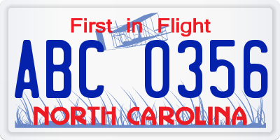 NC license plate ABC0356