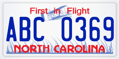 NC license plate ABC0369